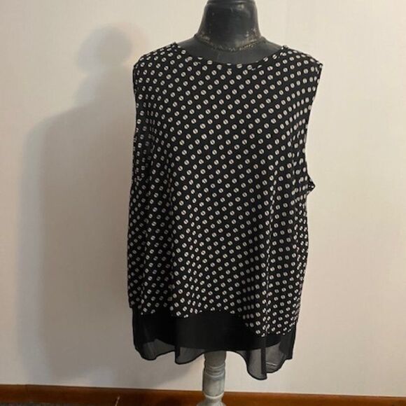 Michael Michael Kors Black/Tan Slice Dot split back sleeveless tunic, size 2X - Picture 1 of 5